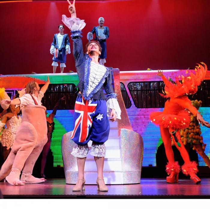 Actor Nick Adams takes a bow during the opening night of the Broadway opening night of "Priscilla Queen of the Desert The Musical" at the Palace Theatre on March 20, 2011 in New York City. (Photo by Jemal Countess/Getty Images)