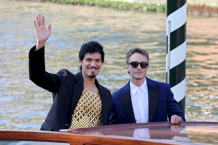 Omar Apollo and Drew Starkey are seen at Hotel Excelsior during the 81st Venice International Film Festival on September 03, 2024 in Venice, Italy. (Photo by Victor Boyko/Getty Images)