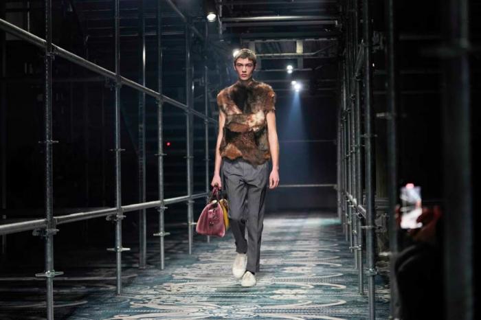 A model wears a creation part of the men's Prada Fall-Winter 2025-2026 collection, that was presented in Milan, Italy, Sunday, Jan. 19, 2025