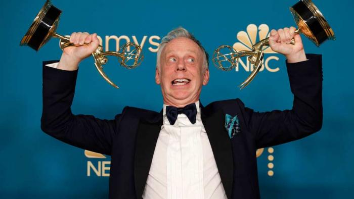 Mike White, winner of Outstanding Directing for a Limited Anthology Series or Movie, and Outstanding Writing for a Limited Anthology Series of Movie for "White Lotus" poses in the press room during the 74th Primetime Emmys at Microsoft Theater