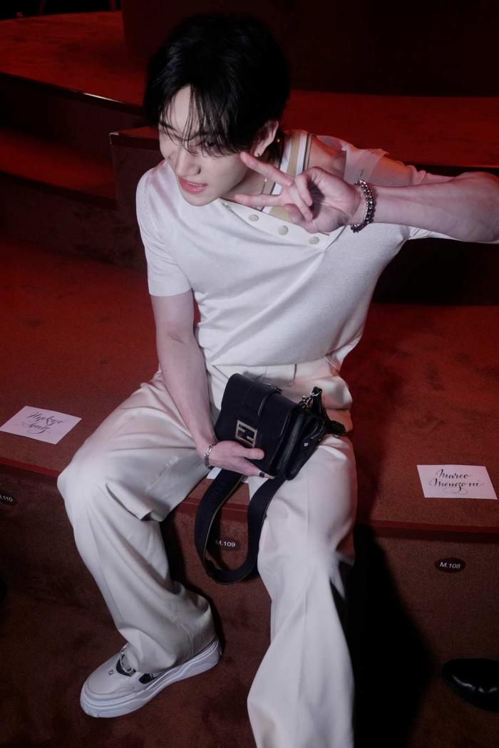 Bang Chan attends the Fendi Fall/Winter 2025-2026 Womenswear fashion show presented in Milan, Italy, Wednesday, Feb. 26, 2025