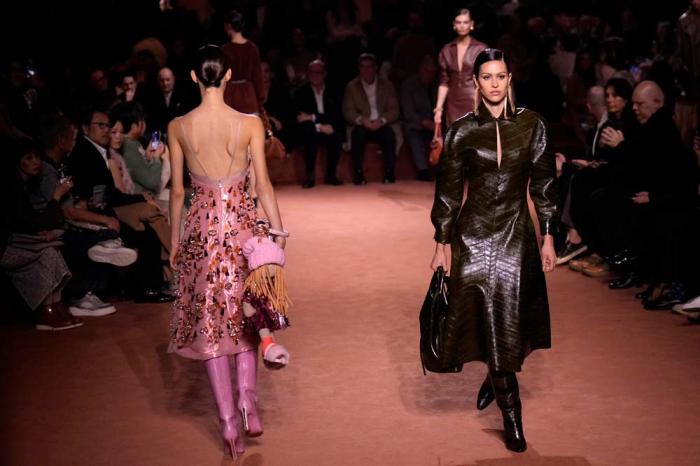 Models wear creations of the Fendi Fall/Winter 2025-2026 women's collection presented in Milan, Italy, Wednesday, Feb. 26, 2025