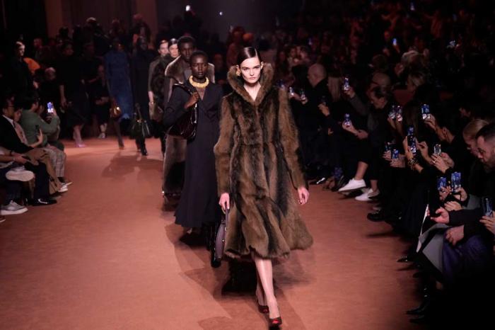 Models wear creations of the Fendi Fall/Winter 2025-2026 women's collection presented in Milan, Italy, Wednesday, Feb. 26, 2025