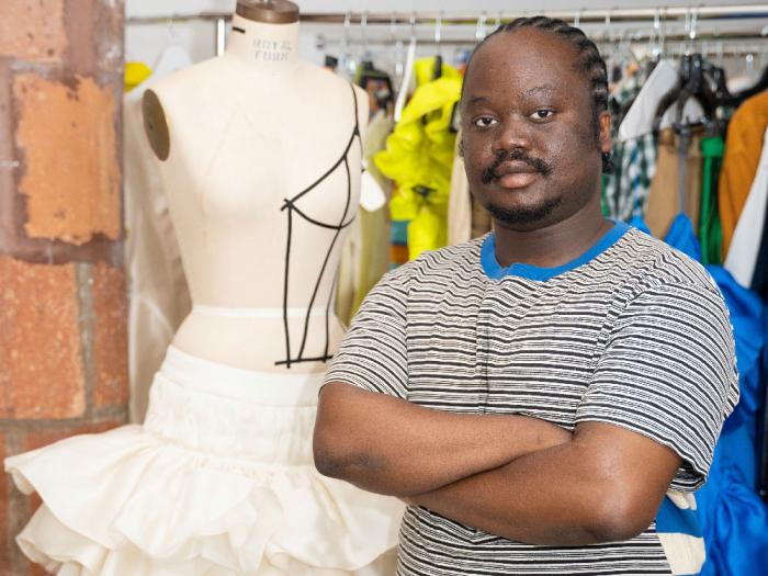 Fashion designer/founder of Agbobly, Jacques Agbobly, poses for a portrait on Thursday, May 1, 2025, in New York. (AP Photo/Gary Gerard Hamilton)