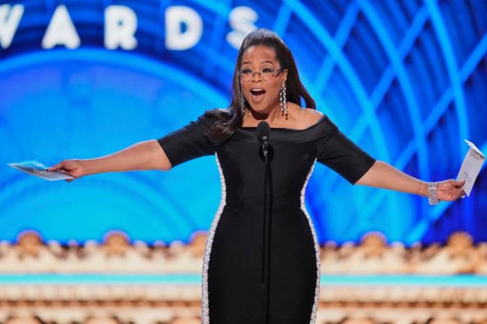 Oprah Winfrey presents the award for best performance by an actress in a leading role in a musical during the 78th Tony Awards on Sunday, June 8, 2025, at Radio City Music Hall in New York