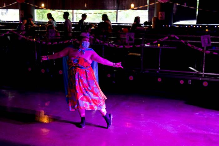 Ambrose dances during a "Pink Pony Prom" held to celebrate teen and young adult members of the LGBTQ+ community on Friday, May 30, 2025, in Portland, Ore.
