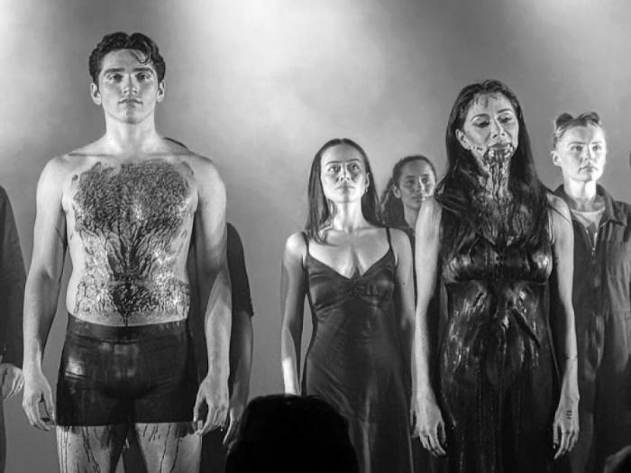 Diego Andres Rodriguez with Nicole Scherzinger in a curtain call of "Sunset Blvd." when Rodriguez played Joe Gillis.