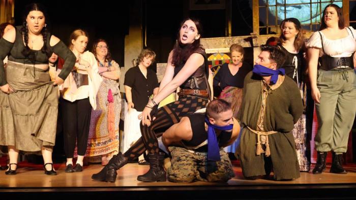 Brittney Simard, James Laurent, and Tyler Rebello in Rhode Island Stage Ensemble's production of "The Hunchback of Notre Dame"