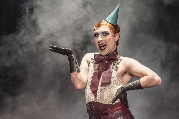 Rob Madge as the MC in "Cabaret"