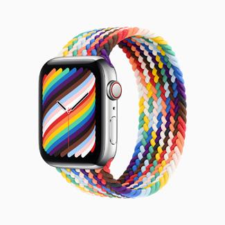 One of Apple's new Pride-themed watch bands and its new watch face