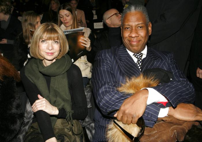 Vogue editor-in-chief Anna Wintour and Vogue editor at large André Leon Talley, right, attend the presentation of the Oscar de la Renta fall 2007 collection.
