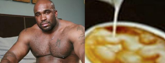 (l) Adult star Wood; (r) His photo reimagined in the Chiaro's ad male star Wood's photo as foam.