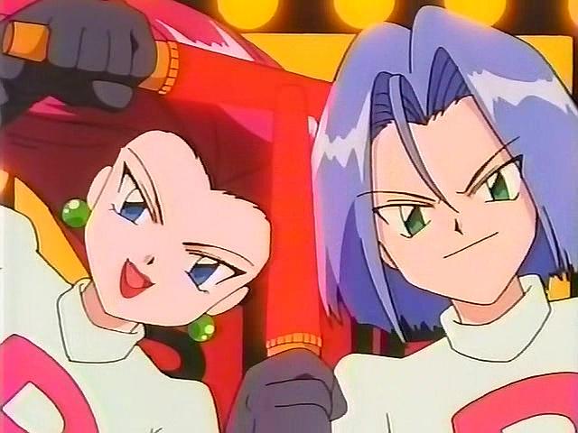 Characters Jessie, left, and James, right, of Team Rocket on "Pokémon."