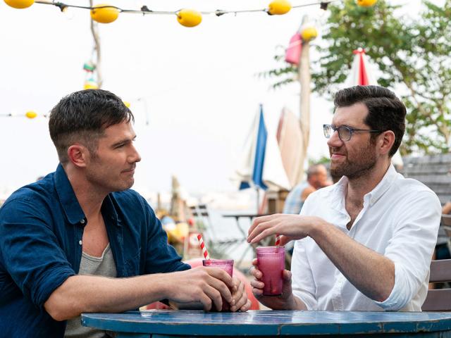 Luke Macfarlane and Billy Eichner in "Bros"
