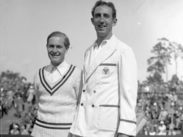 Gottfried von Cramm (left) and George Lyttleton Rogers of Ireland in 1932