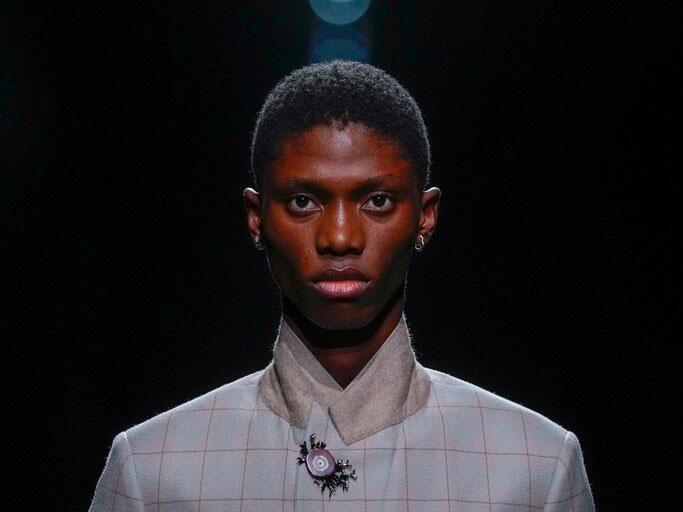 A model wears a creation as part of the Dior menswear Fall-Winter 2023-24 collection presented in Paris, Friday, Jan. 20, 2023. (AP Photo/Thibault Camus)