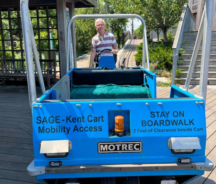 SAGE cart and driver Larry Tallamy