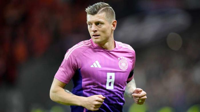 Germany's Toni Kroos plays during the international friendly soccer match between Germany and Netherlands in Frankfurt, Germany, Tuesday, March 26, 2024