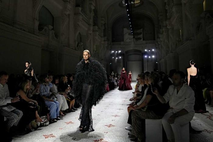 Models wear creations for the Elie Saab Haute Couture Fall-Winter 2024-2025 collection presented Wednesday, June 26, 2024 in Paris.