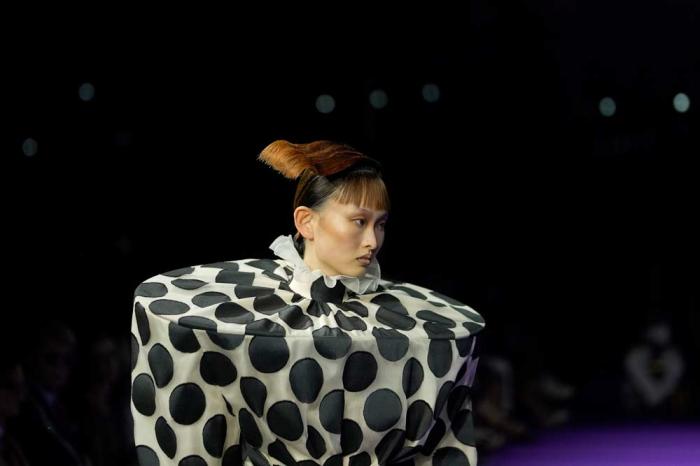 A model wears a creation for the Viktor&Rolf Haute Couture Fall-Winter 2024-2025 collection presented Wednesday, June 26, 2024 in Paris