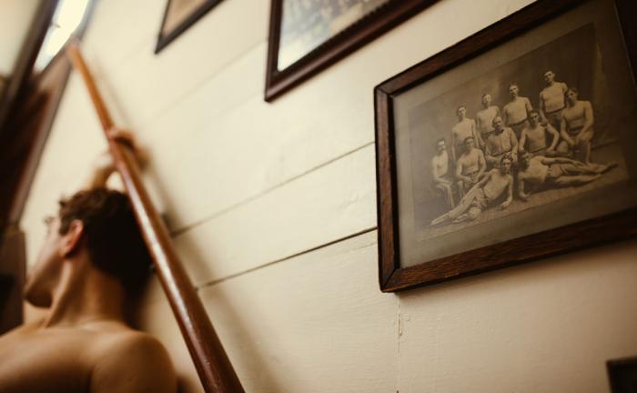 Model Mickey DiPietro hangs out at Crew's Quarters Boarding House.