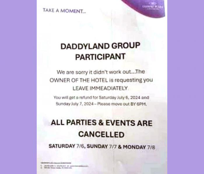 The cancellation notice from the Dallas Crowne Plaza hotel sent to guests on Saturday, July 6, 2024