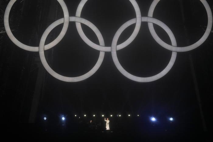 Celine Dion performs in Paris, France, during the opening ceremony of the 2024 Summer Olympics, Friday, July 26, 2024. (AP Photo/Thibault Camus)