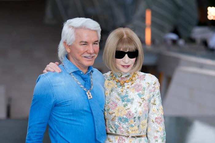 Baz Luhrmann, left, and Anna Wintour upon arrival at the Louis Vuitton Foundation on the eve of Paris Olympics opening ceremony, at the 2024 Summer Olympics, Thursday, July 25, 2024, in Paris, France. (AP Photo/Rebecca Blackwell)