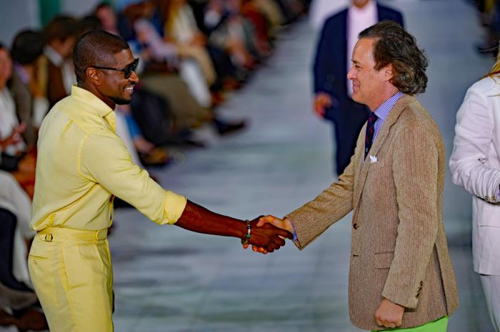 Usher, left, and David Lauren attend the Ralph Lauren Spring/Summer 2025 fashion show as part of New York Fashion Week on Thursday, Sept. 5, 2024, at Khalily Stables in Bridgehampton, N.Y.