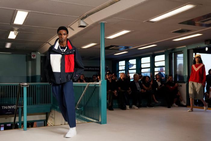 Models walk the runway during the Tommy Hilfiger Spring/Summer 2025 fashion show onboard a Staten Island Ferry as part of New York Fashion Week on Sunday, Sept. 8, 2024, in New York