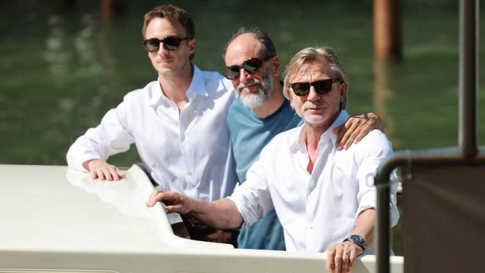 Drew Starkey, Luca Guadagnino, and Daniel Craig are seen at Palazzo del Casino during the 81st Venice International Film Festival on September 03, 2024 in Venice, Italy. (Photo by Matt Winkelmeyer/Getty Images)