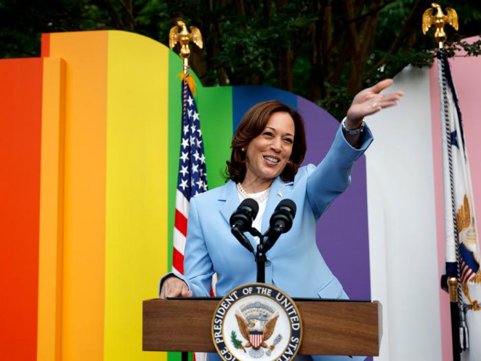 Vice President Kamala Harris speaks onstage during a Pride Celebration hosted by the Vice President Of The United States and Mr. Emhoff in collaboration with GLAAD on June 28, 2023 in Washington, DC. (Photo by Tasos Katopodis/Getty Images for GLAAD)