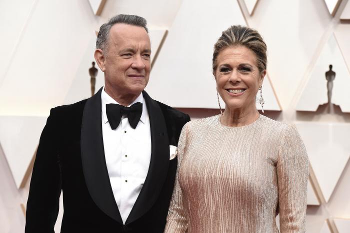 Tom Hanks, left, and Rita Wilson arrive at the Oscars at the Dolby Theatre in Los Angeles.