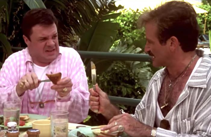 Nathan Lane, left, and Robin Williams, right, in the trailer for "The Birdcage."