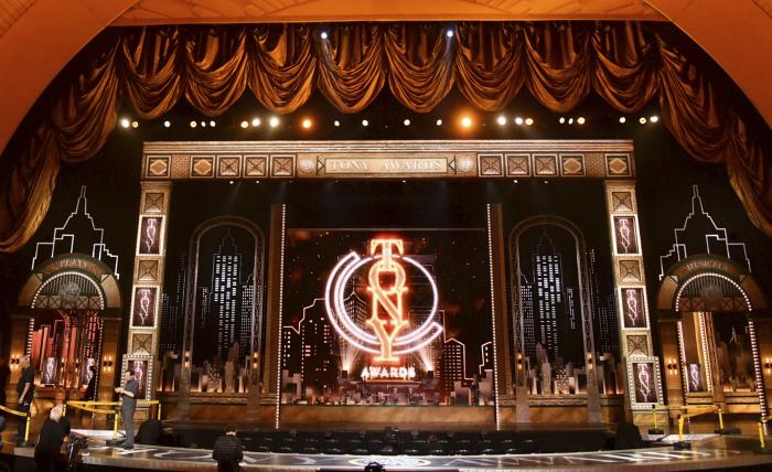 The stage prior to the start of the 73rd annual Tony Awards at Radio City Music Hall in New York. 
