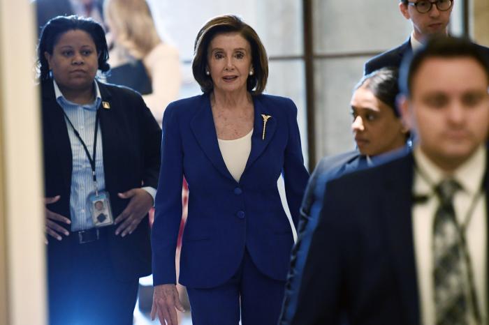 House Speaker Nancy Pelosi of Calif., arrives on Capitol Hill in Washington.