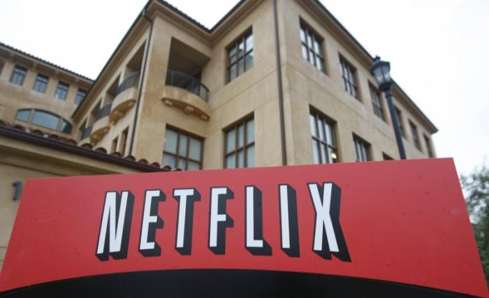 This Jan. 29, 2010, file photo shows the company logo and view of Netflix headquarters in Los Gatos, Calif. 