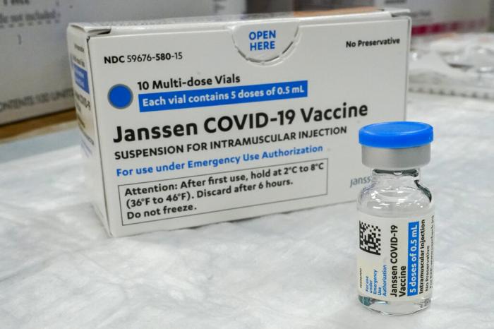 The Johnson & Johnson COVID-19 vaccine sits on a table at a pop up vaccinations site the Albanian Islamic Cultural Center, in the Staten Island borough of New York.