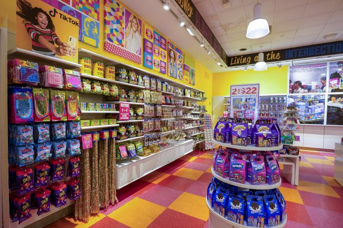 A column of candy, left, featured in TikTok videos is displayed at It'Sugar candy store, Wednesday, Oct. 6, 2021, on the Upper East Side of New York.