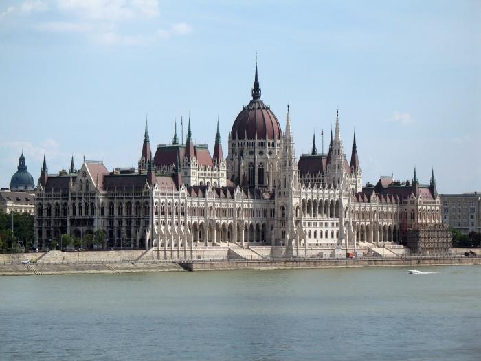 The Parliament Building appears along the Danube River in Budapest, Hungary.