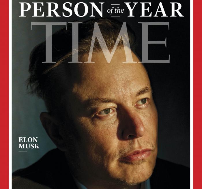 Time magazine shows Elon Musk on the cover of the magazine's Dec. 27 - Jan 3 double issue.