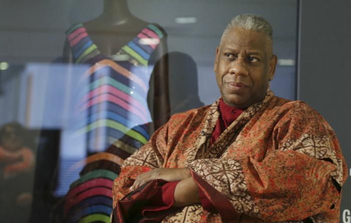 André Leon Talley, a former editor at large for Vogue magazine, speaks to a reporter at the opening of the "Black Fashion Designers" exhibit at the Fashion Institute of Technology in New York, Tuesday, Dec. 6, 2016.