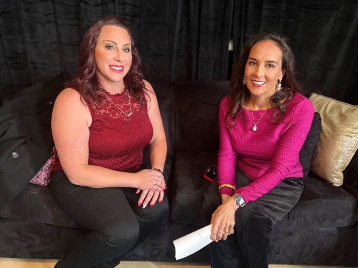 Jessica Konen, left, with her attorney and CEO of The Center for American Liberty, CAL, Harmeet K. Dhillon in San Francisco.