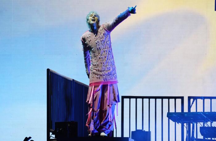 Machine Gun Kelly performs during day one of the Bud Light Super Bowl Music Fest.