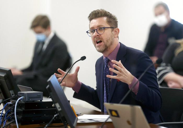 Troy Williams, Equality Utah executive director, speaks during a House Education Committee meeting at the State Office Building in Salt Lake City.