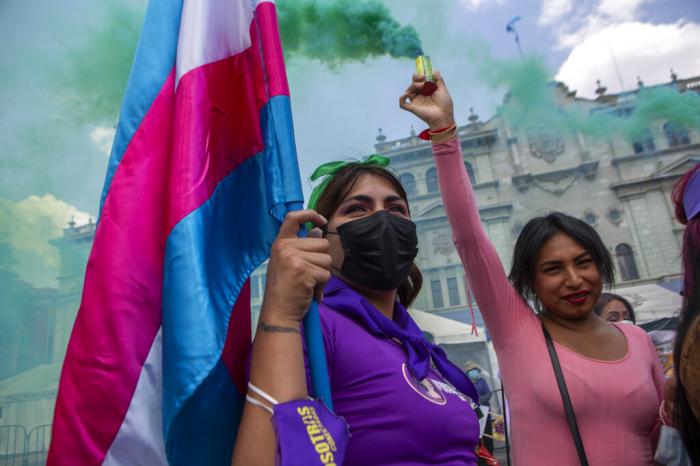 Women participate in a demonstration marking International Women's Day in downtown Guatemala City.
