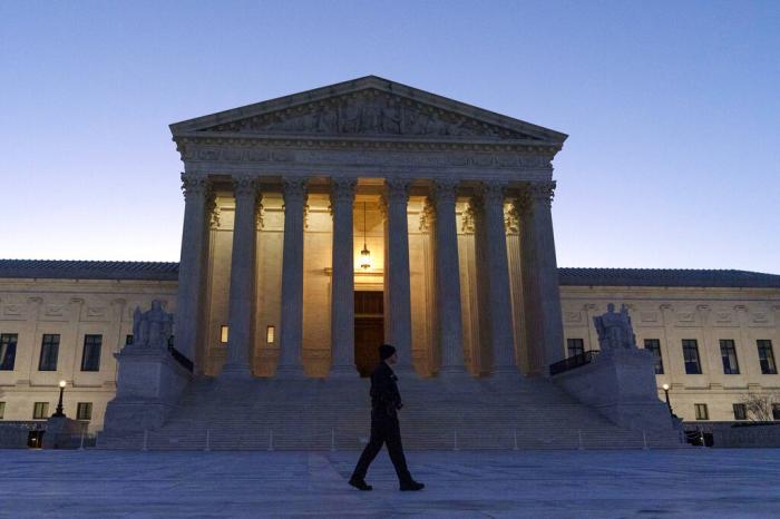 The U. S. Supreme Court is seen on a sunrise on Capitol Hill.
