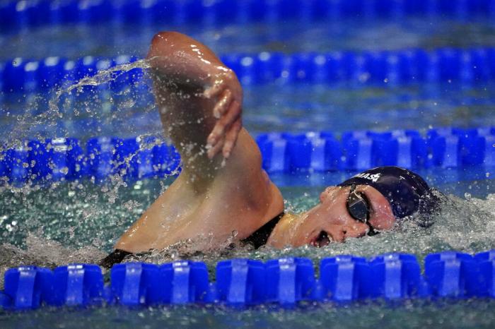 University of Pennsylvania transgender athlete Lia Thomas swims in a preliminary heat for the 500-yard freestyle at the NCAA Swimming and Diving Championships.