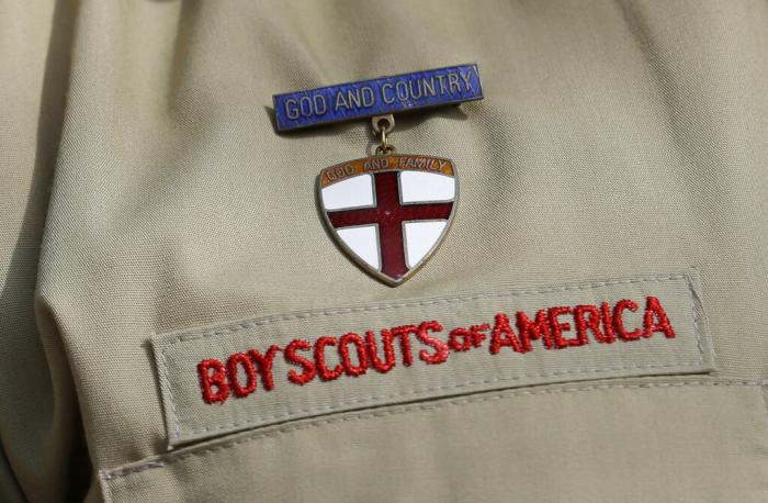 A close up of a Boy Scout uniform is photographed on Feb. 4, 2013, in Irving, Texas. 