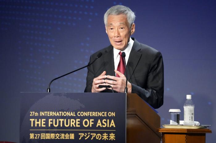 Singapore Prime Minster Lee Hsien Loong delivers a speech at a session of the International Conference on "The Future of Asia" in Tokyo Thursday, May 26, 2022. 